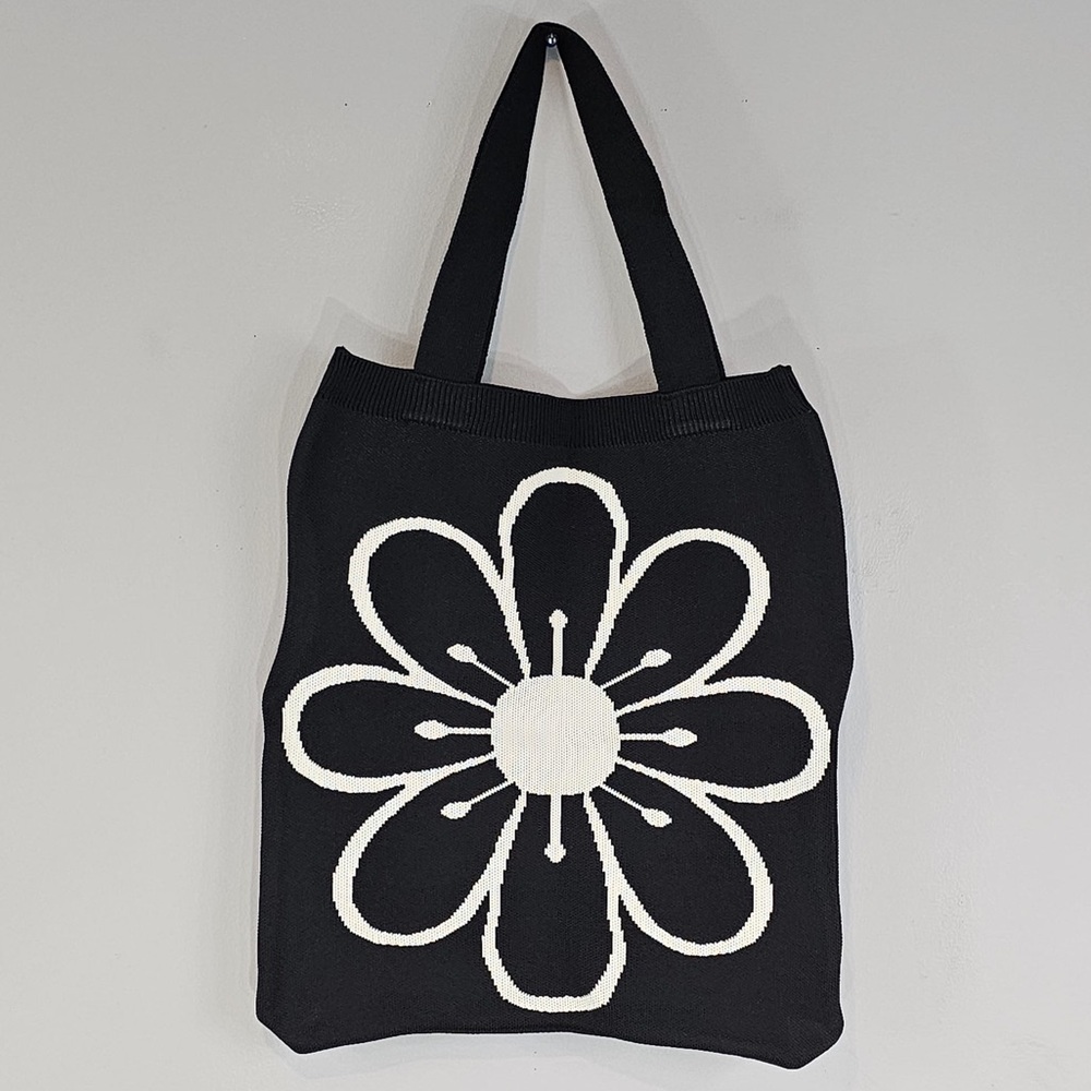 Vintage Floral Print Boho Knit Crochet Tote Bag - Picture 2 of 8